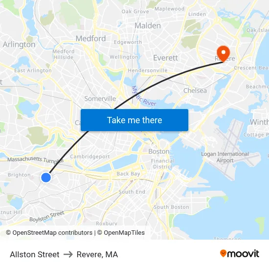 Allston Street to Revere, MA map