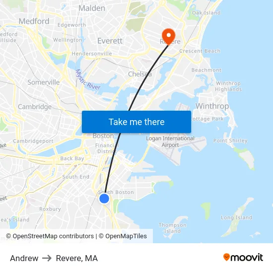 Andrew to Revere, MA map