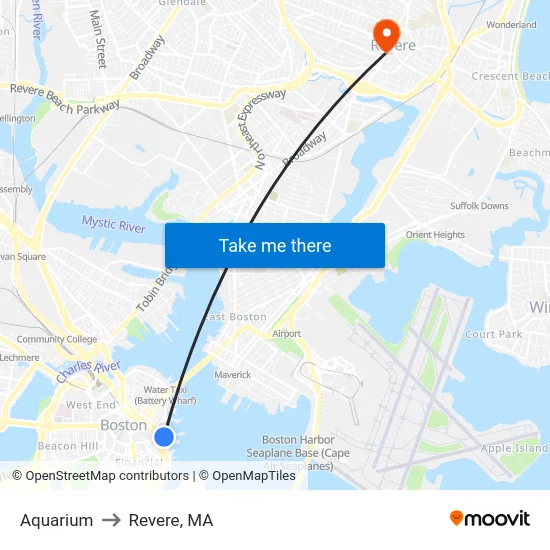 Aquarium to Revere, MA map