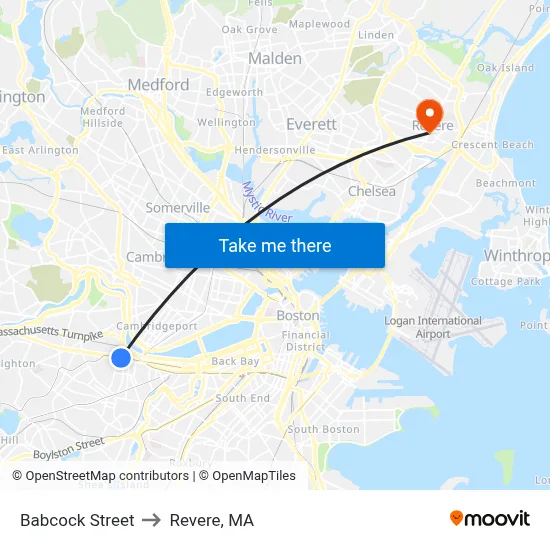Babcock Street to Revere, MA map
