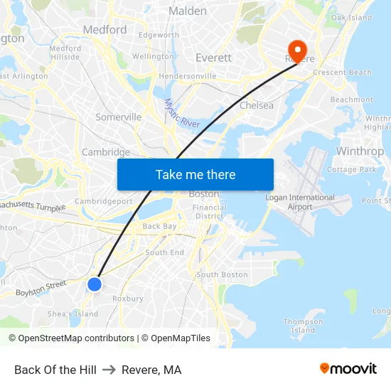 Back Of the Hill to Revere, MA map