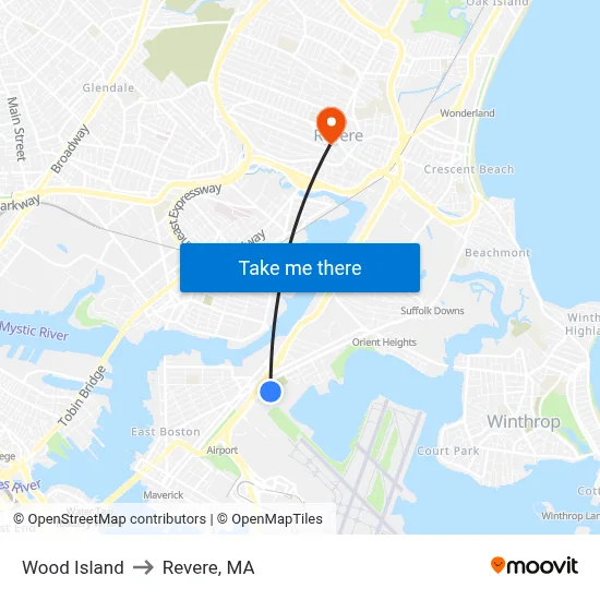 Wood Island to Revere, MA map