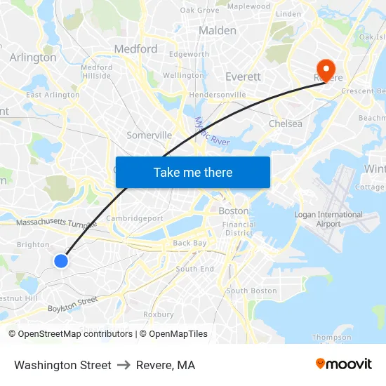 Washington Street to Revere, MA map