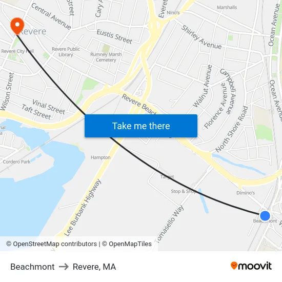 Beachmont to Revere, MA map