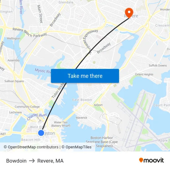 Bowdoin to Revere, MA map