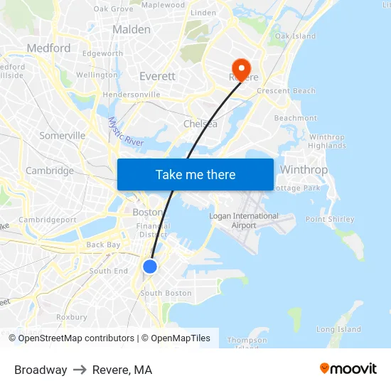 Broadway to Revere, MA map