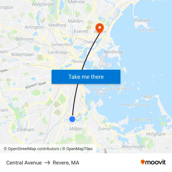 Central Avenue to Revere, MA map