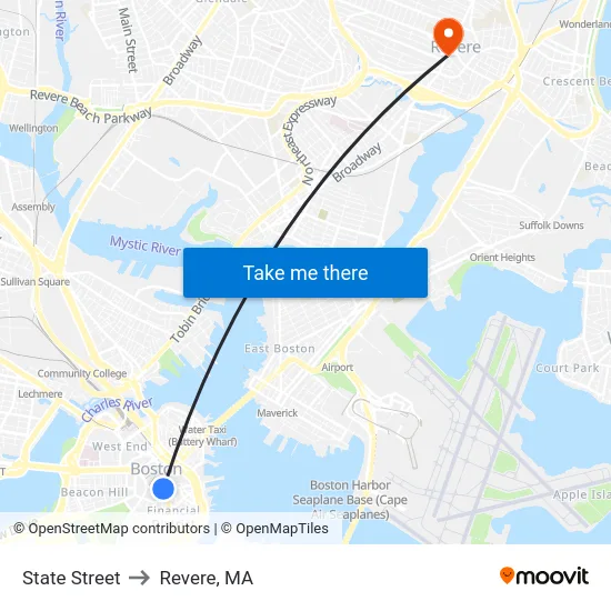 State Street to Revere, MA map