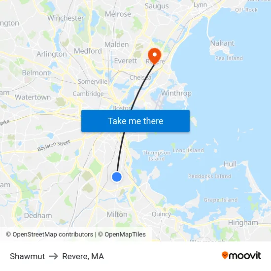Shawmut to Revere, MA map