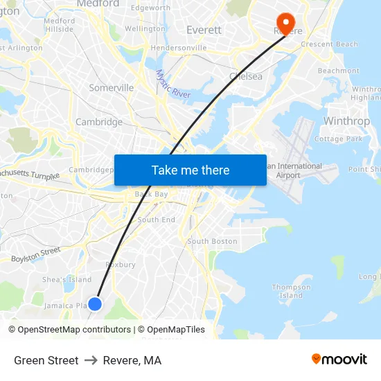 Green Street to Revere, MA map