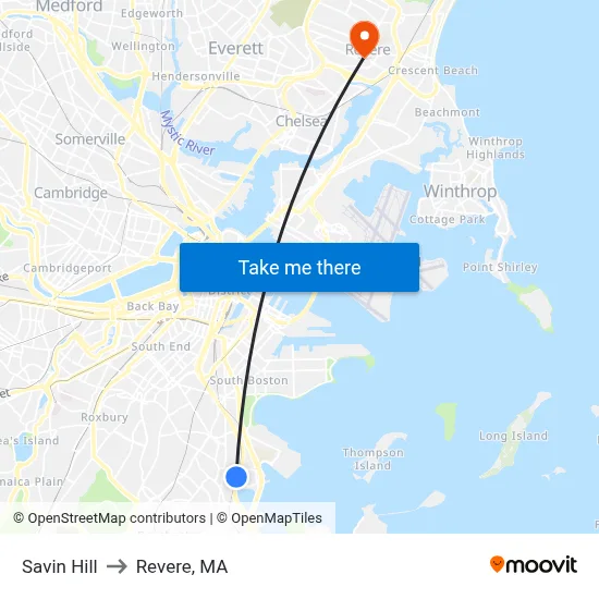 Savin Hill to Revere, MA map