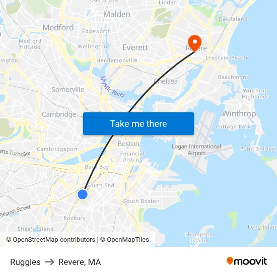 Ruggles to Revere, MA map