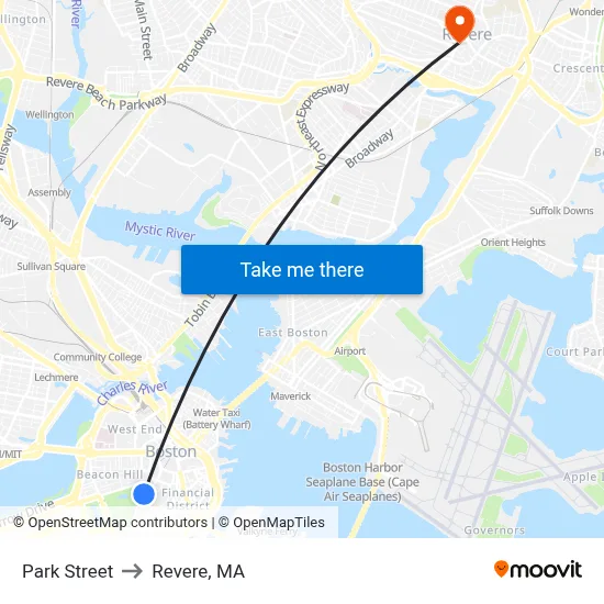 Park Street to Revere, MA map