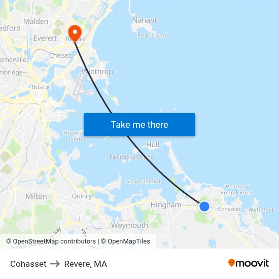 Cohasset to Revere, MA map