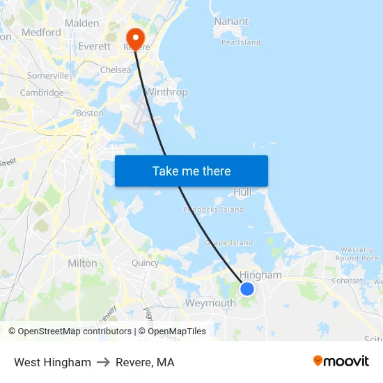 West Hingham to Revere, MA map