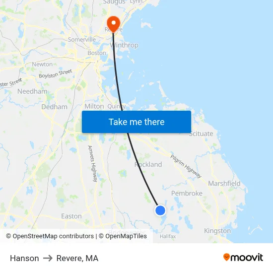 Hanson to Revere, MA map
