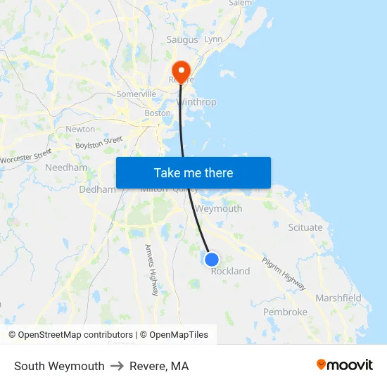 South Weymouth to Revere, MA map