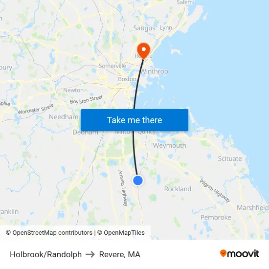 Holbrook/Randolph to Revere, MA map