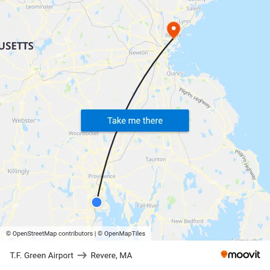 T.F. Green Airport to Revere, MA map