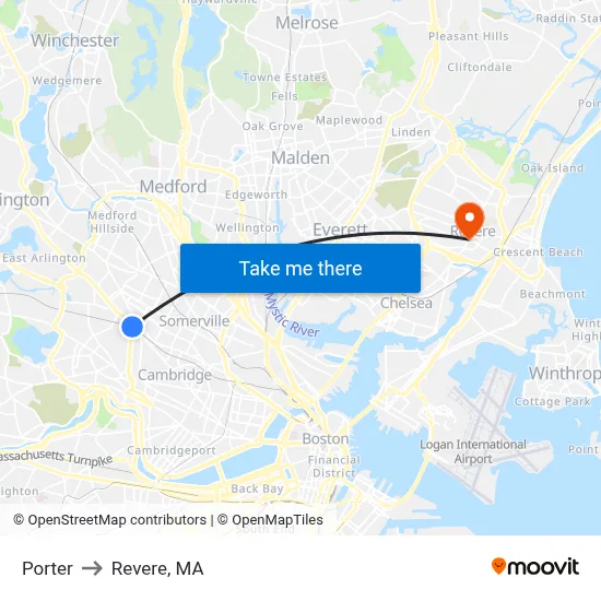 Porter to Revere, MA map