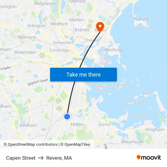 Capen Street to Revere, MA map