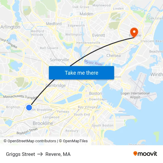Griggs Street to Revere, MA map