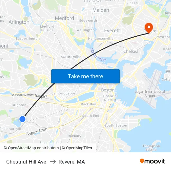 Chestnut Hill Ave. to Revere, MA map