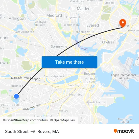 South Street to Revere, MA map
