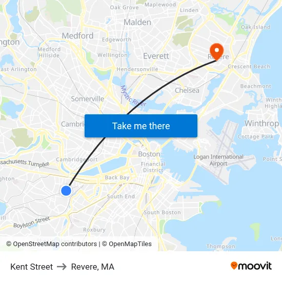 Kent Street to Revere, MA map