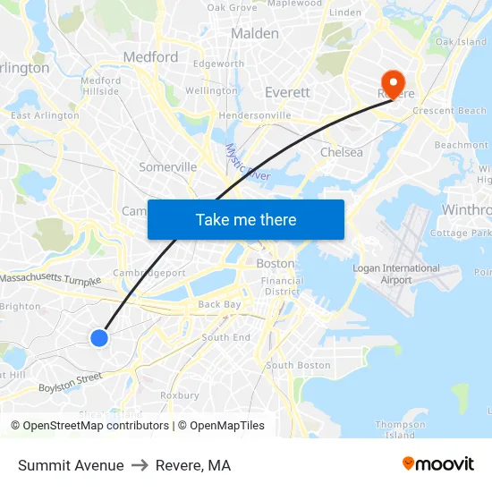 Summit Avenue to Revere, MA map