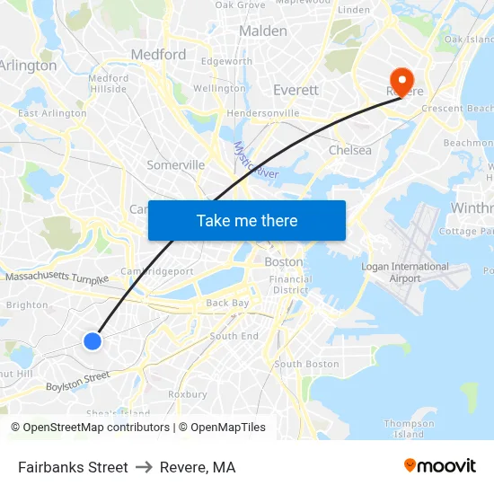 Fairbanks Street to Revere, MA map