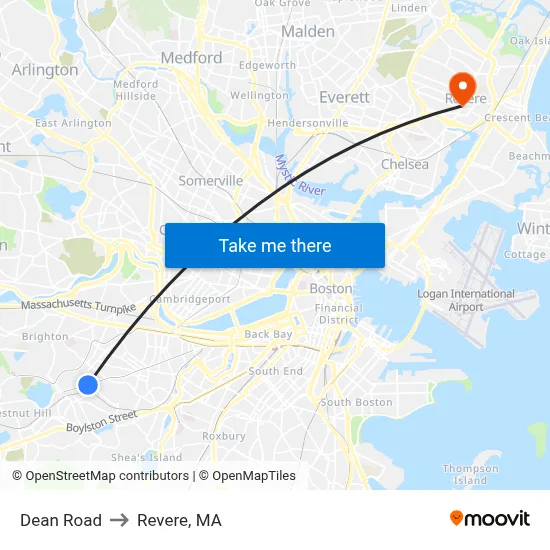 Dean Road to Revere, MA map