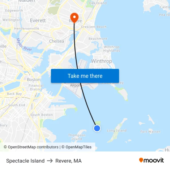 Spectacle Island to Revere, MA map
