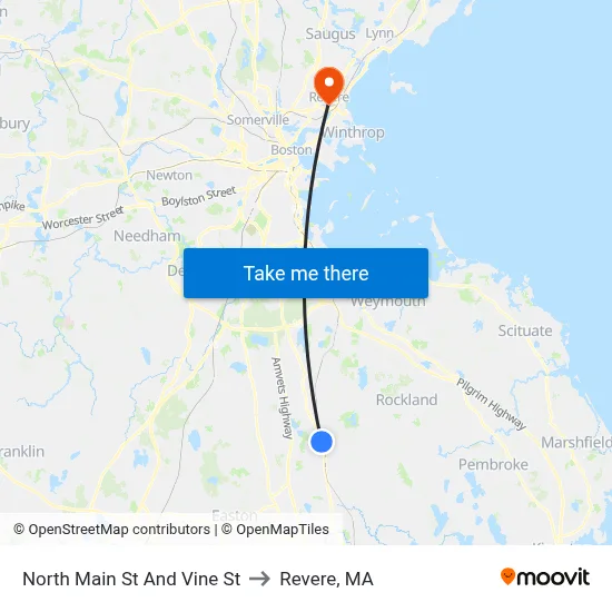 North Main St And Vine St to Revere, MA map