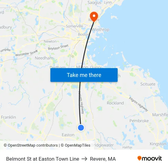 Belmont St at Easton Town Line to Revere, MA map