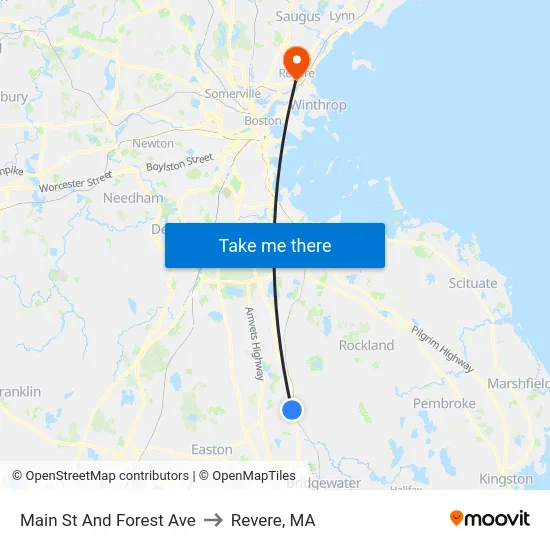 Main St And Forest Ave to Revere, MA map