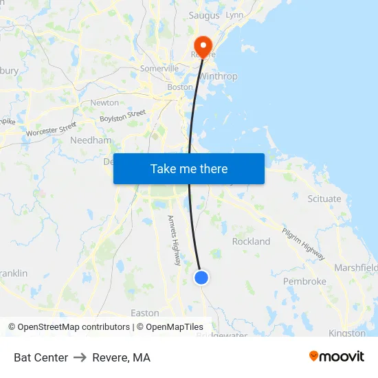 Bat Center to Revere, MA map