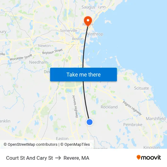 Court St And Cary St to Revere, MA map