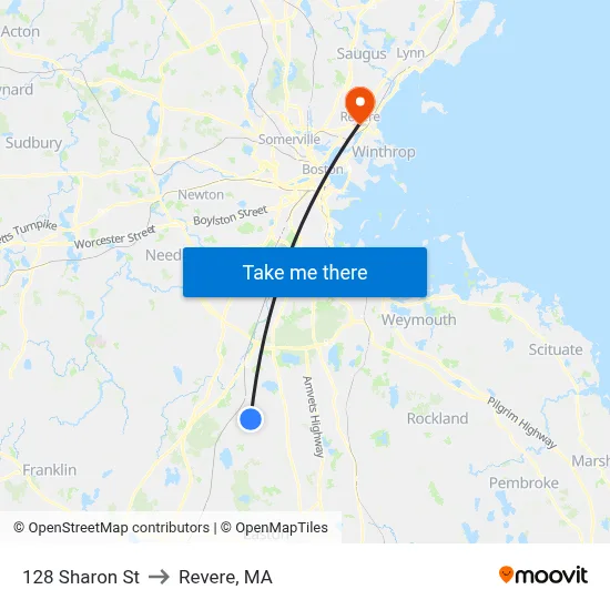 128 Sharon St to Revere, MA map
