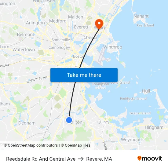 Reedsdale Rd And Central Ave to Revere, MA map