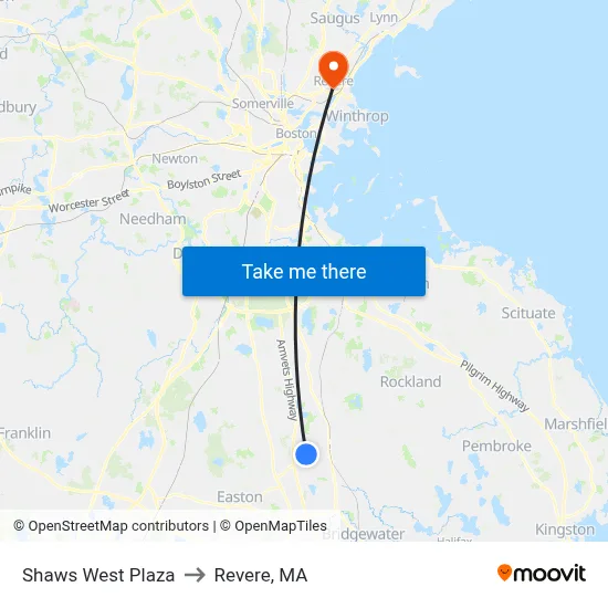 Shaws West Plaza to Revere, MA map
