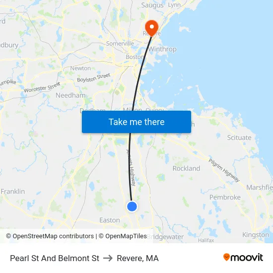 Pearl St And Belmont St to Revere, MA map