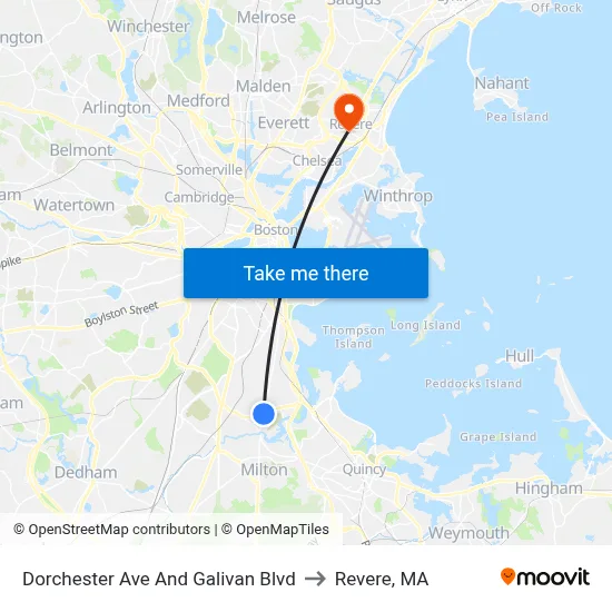 Dorchester Ave And Galivan Blvd to Revere, MA map