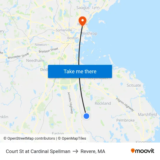 Court St at Cardinal Spellman to Revere, MA map