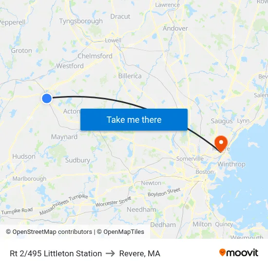 Rt 2/495 Littleton Station to Revere, MA map