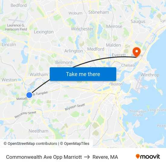 Commonwealth Ave Opp Marriott to Revere, MA map