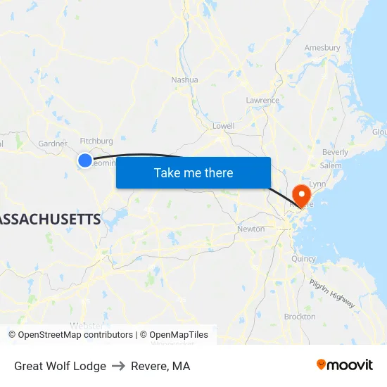 Great Wolf Lodge to Revere, MA map
