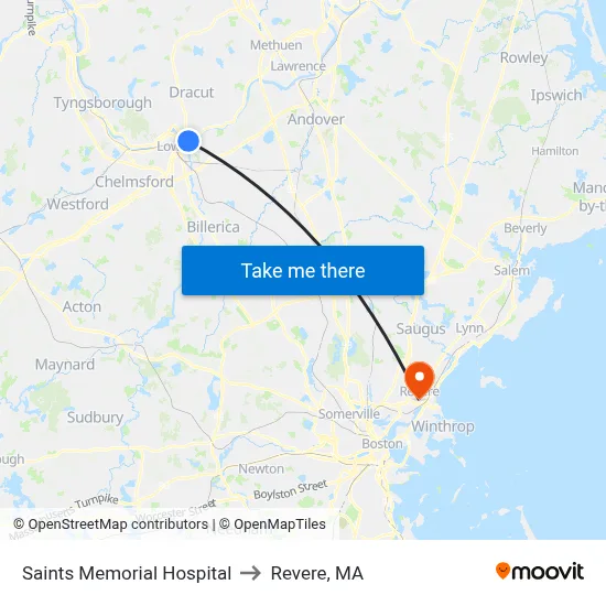 Saints Memorial Hospital to Revere, MA map