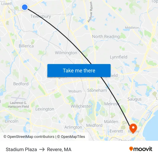 Stadium Plaza to Revere, MA map