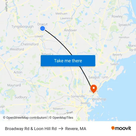 Broadway Rd & Loon Hill Rd to Revere, MA map